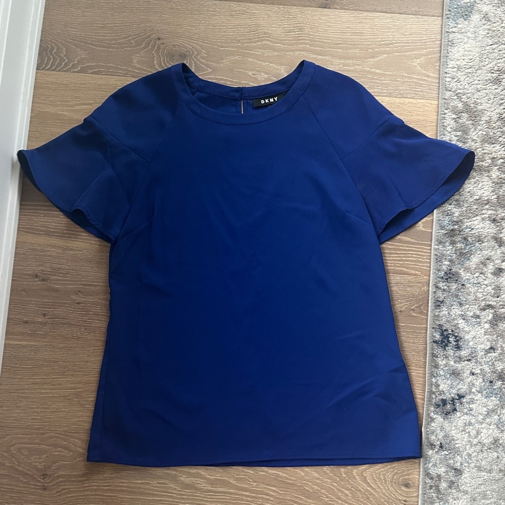 DKNY Blue Flutter Sleeve T-Shirt